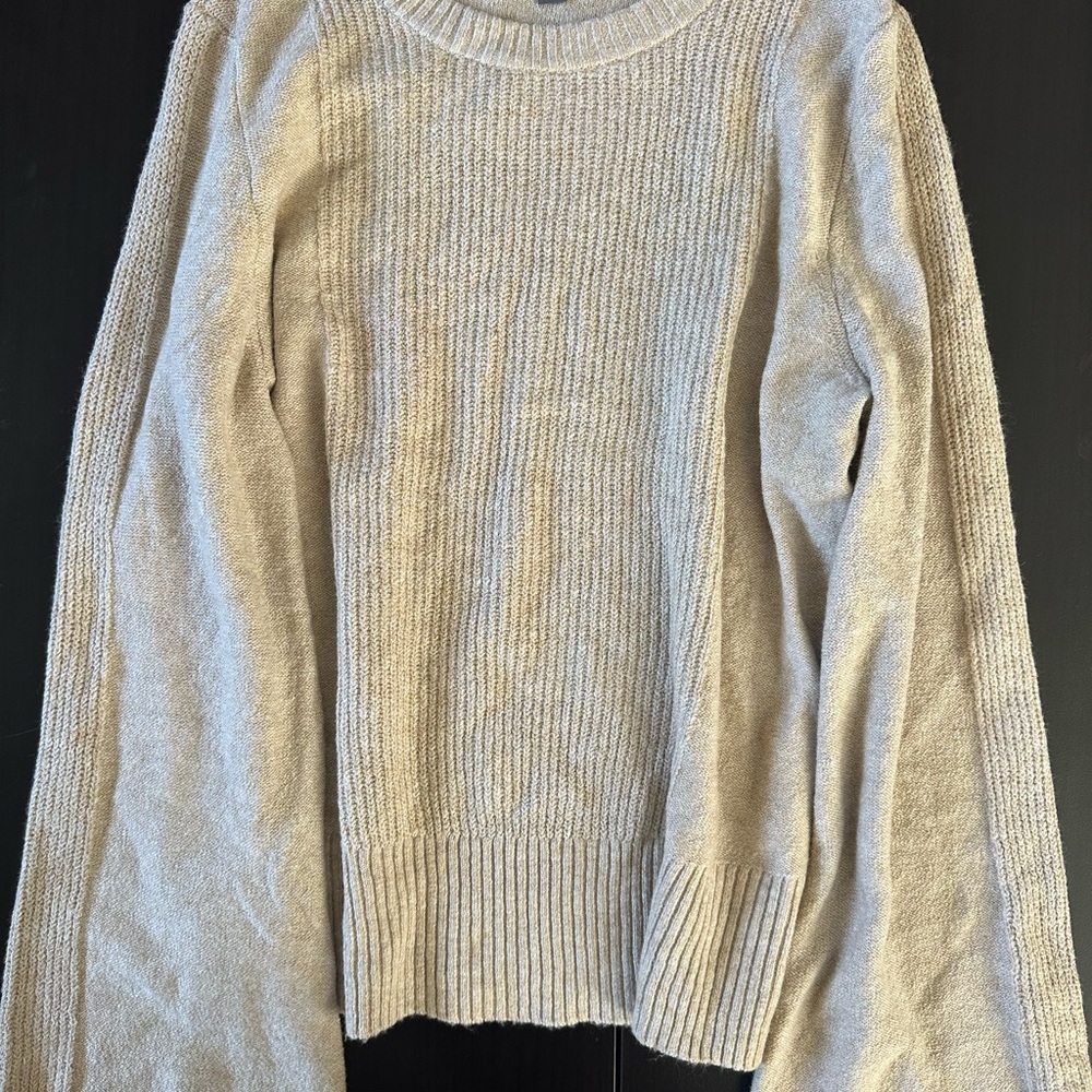 Neutral Cream Ribbed Crewneck Sweater - Women